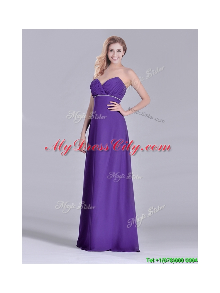 Column Sweetheart Ruching Purple Prom Dress for Celebrity