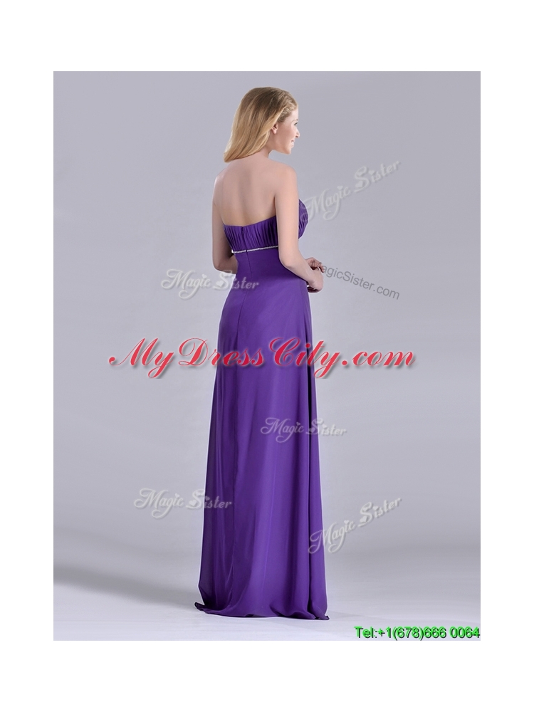 Column Sweetheart Ruching Purple Prom Dress for Celebrity