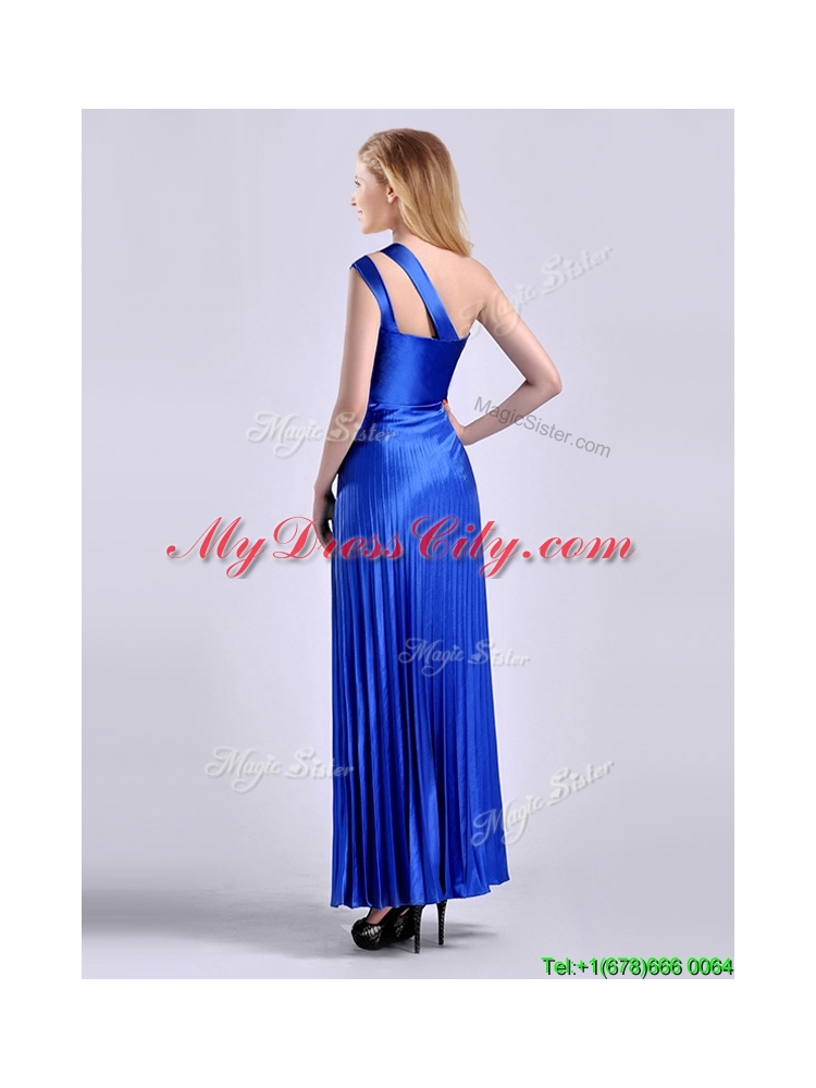 Discount Royal Blue Ankle Length Prom Dress with Beading and Pleats