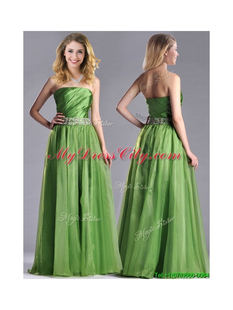 Exclusive Strapless Beaded Decorated Waist Prom Dress with Side Zipper