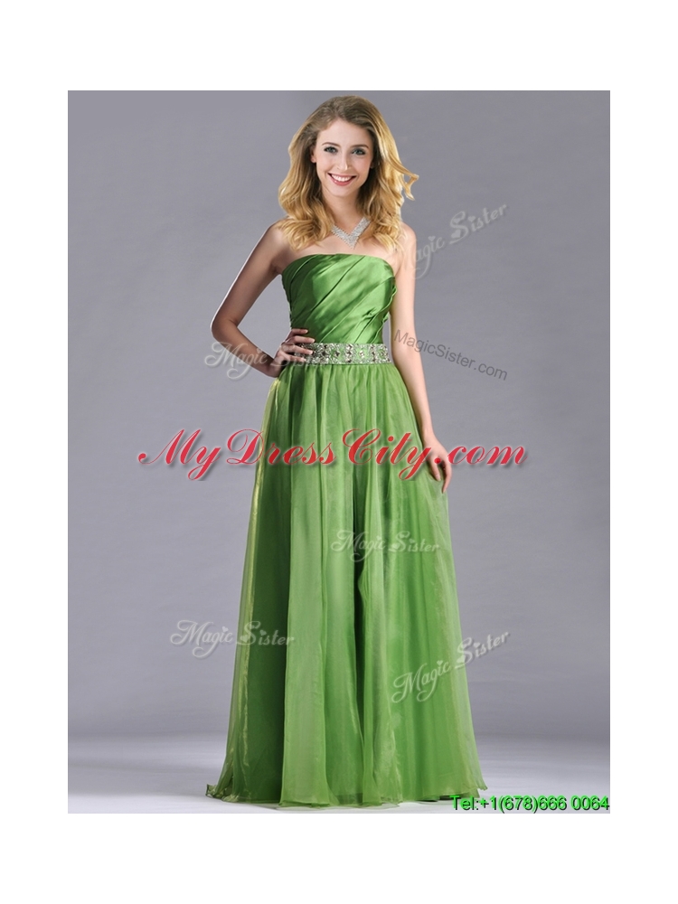 Exclusive Strapless Beaded Decorated Waist Prom Dress with Side Zipper