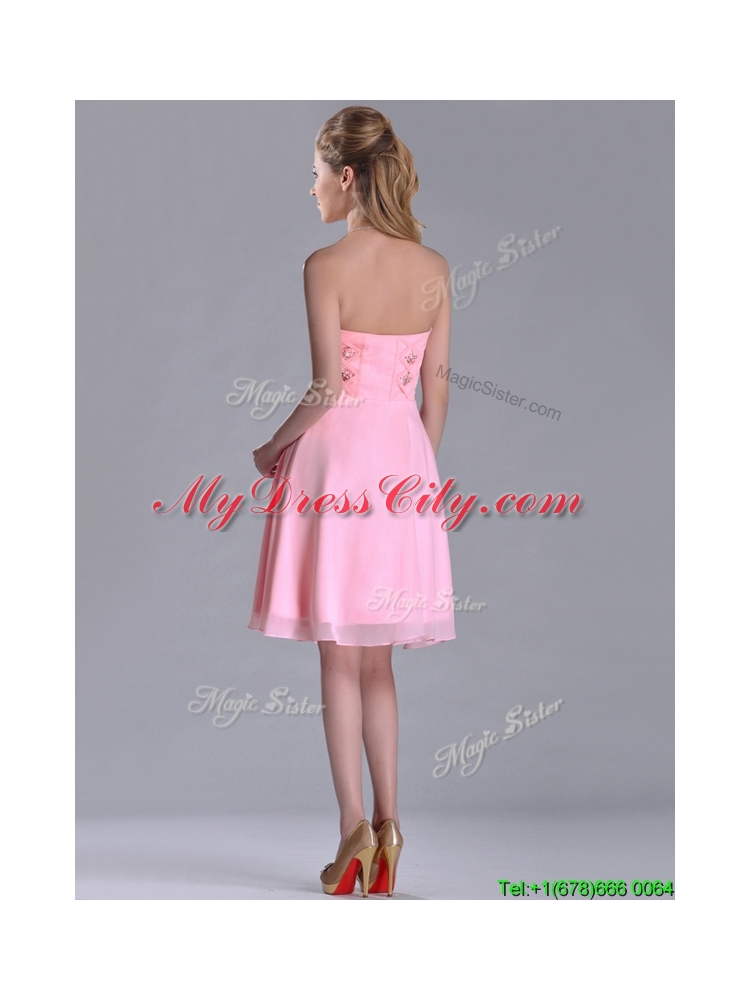 Latest Side Zipper Strapless Pink Short Prom Dress with Beaded Bodice