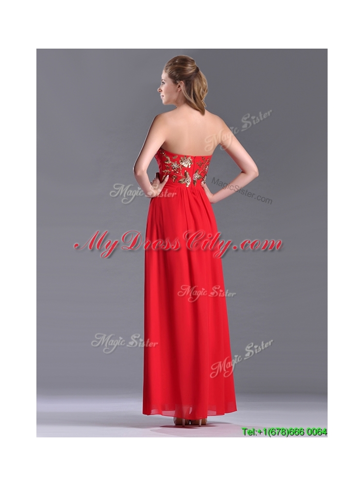 Luxurious Applique with Sequins Red Prom Dress in Ankle Length