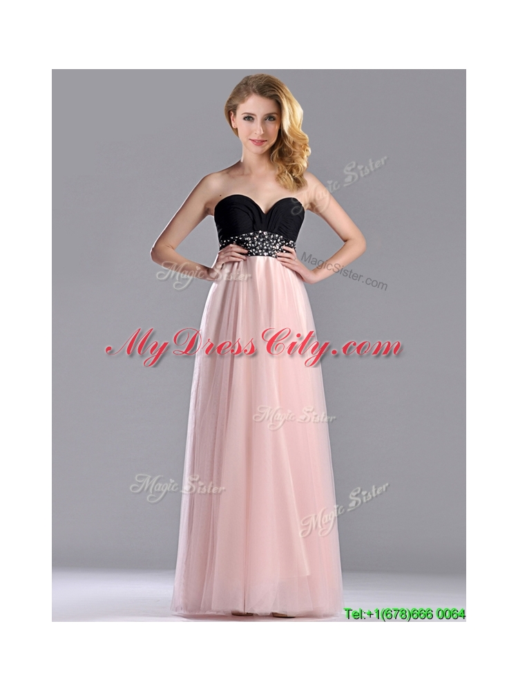 Modern Empire Beaded and Ruched Prom Dress in Baby Pink and Black