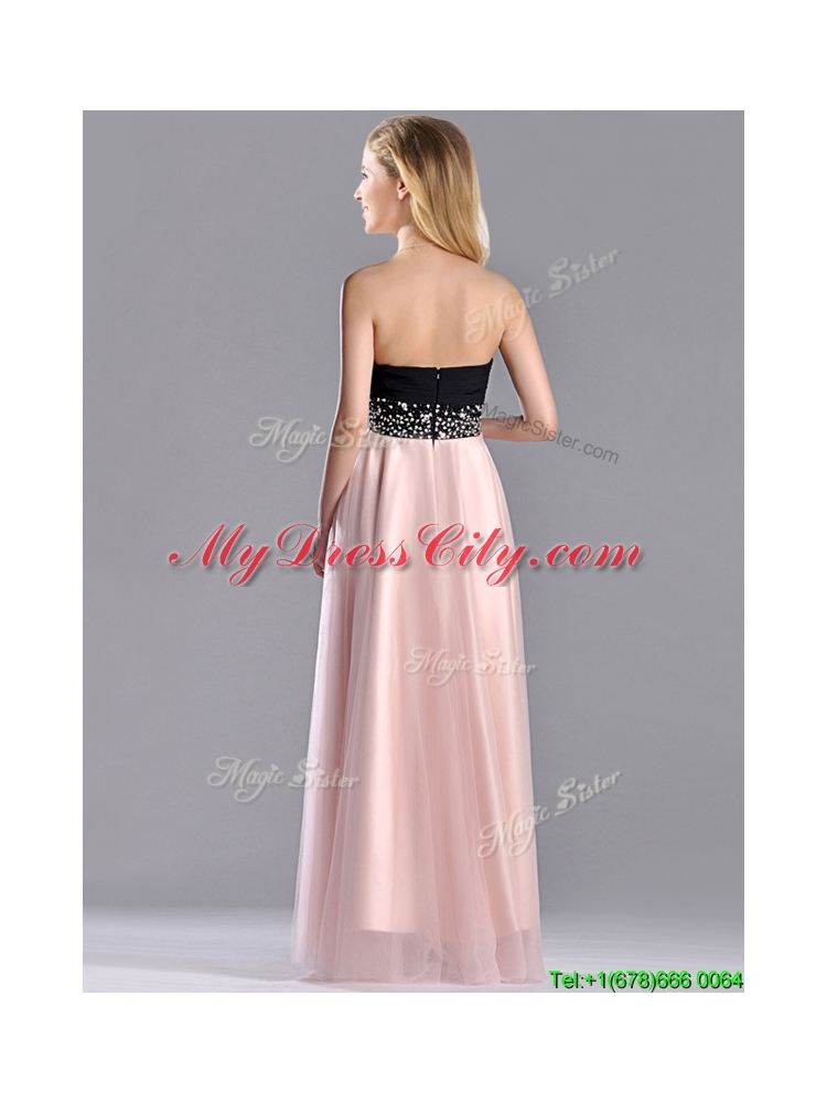 Modern Empire Beaded and Ruched Prom Dress in Baby Pink and Black