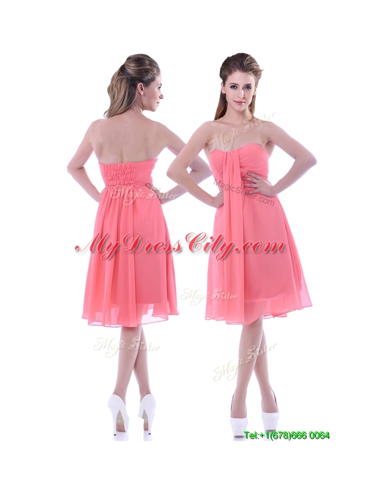 Popular Empire Chiffon Ruched Watermelon Dama Dress in Knee Length