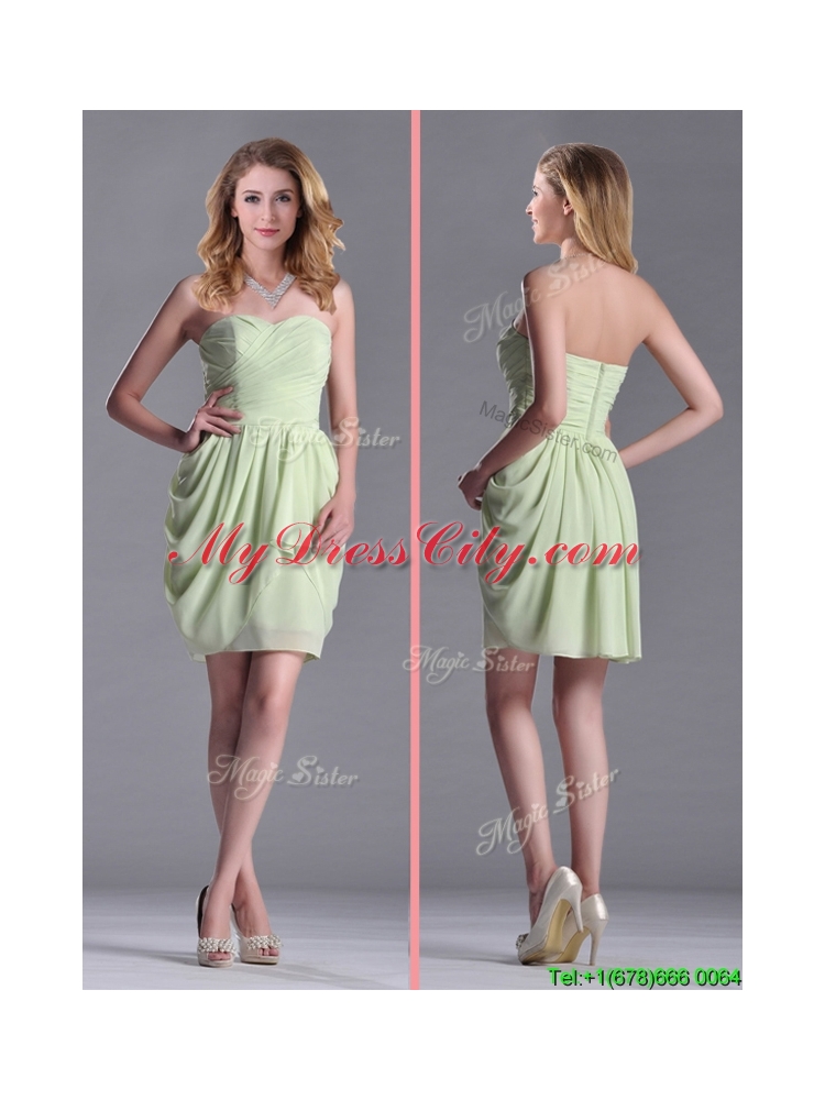 Simple Zipper Up Chiffon Yellow Green  Dama Dress with Ruching