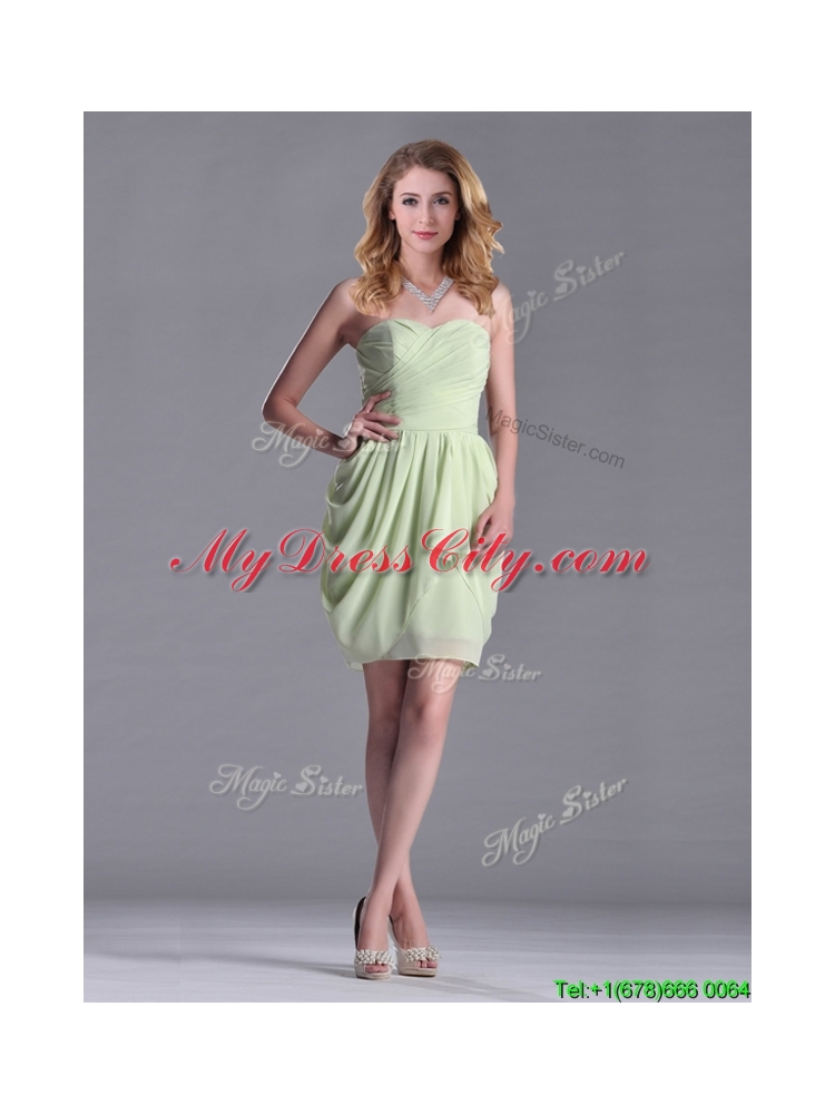 Simple Zipper Up Chiffon Yellow Green  Dama Dress with Ruching