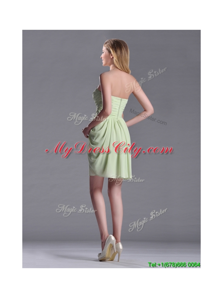 Simple Zipper Up Chiffon Yellow Green  Dama Dress with Ruching