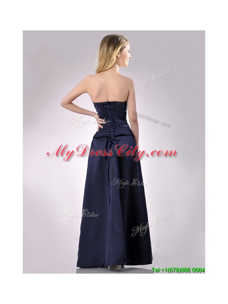 Fashionable Strapless Beaded Bust Long Vintage Mother Dress in Navy Blue