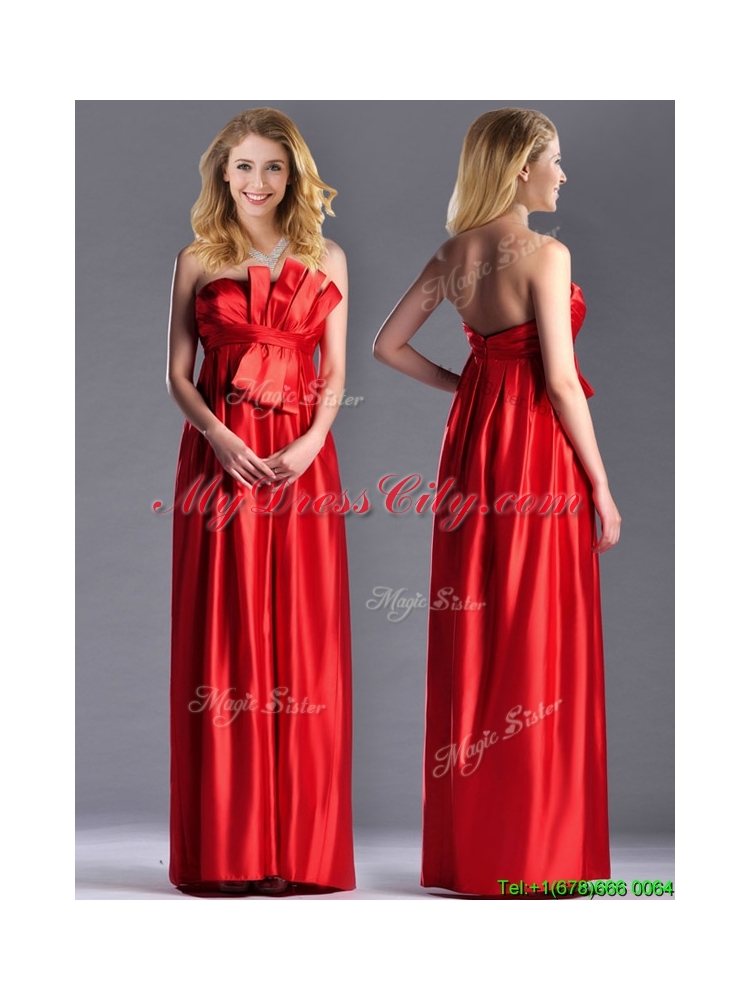 Gorgeous Empire Red Long Vintage Mother Dress in Elastic Woven Satin