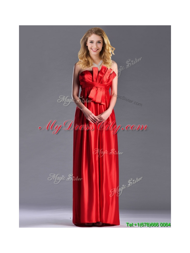 Gorgeous Empire Red Long Vintage Mother Dress in Elastic Woven Satin