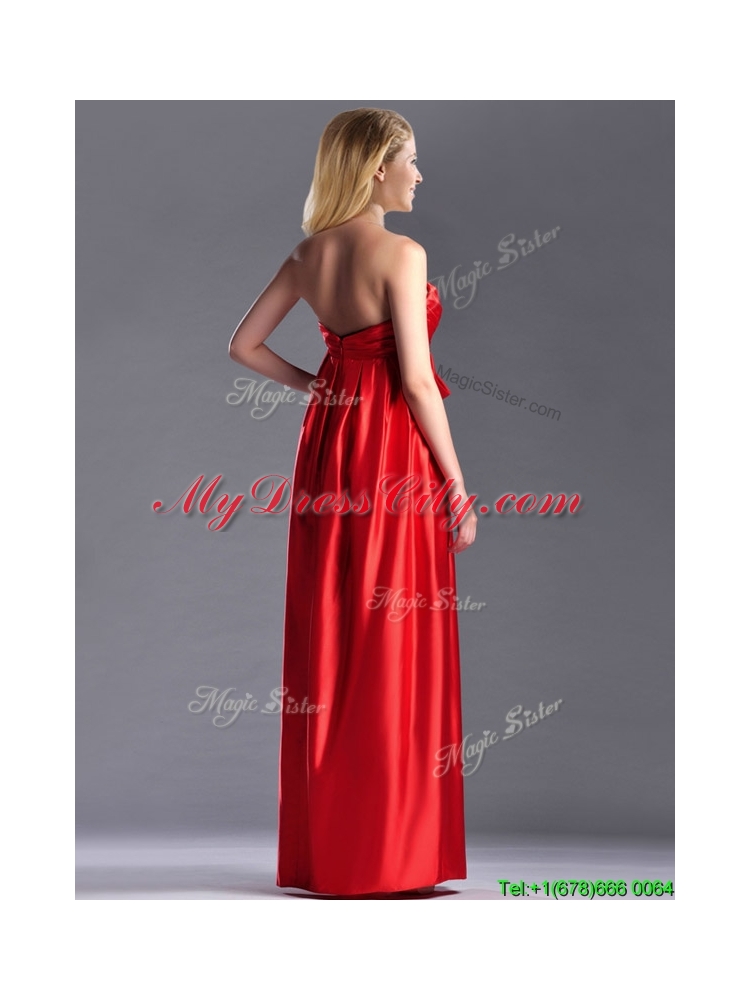 Gorgeous Empire Red Long Vintage Mother Dress in Elastic Woven Satin