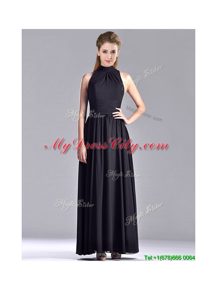 Latest Empire Ankle Length Chiffon Black Mother Dress with High Neck