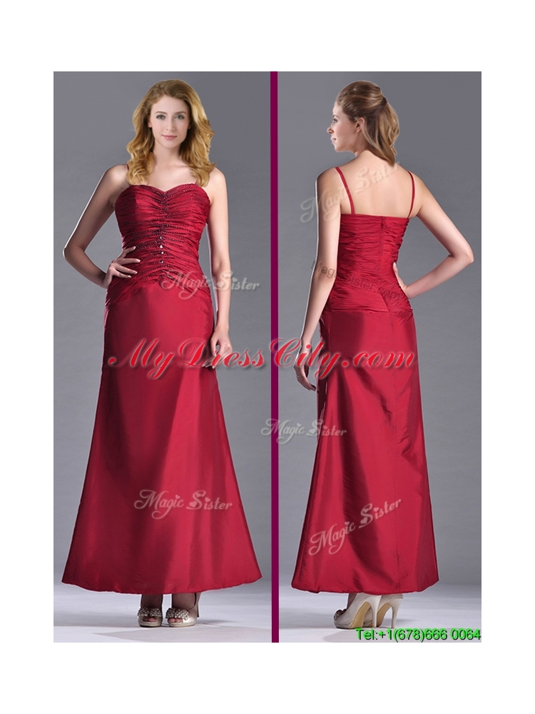 Exclusive Spaghetti Straps Wine Red Vintage MotherDress with Beading and Ruching