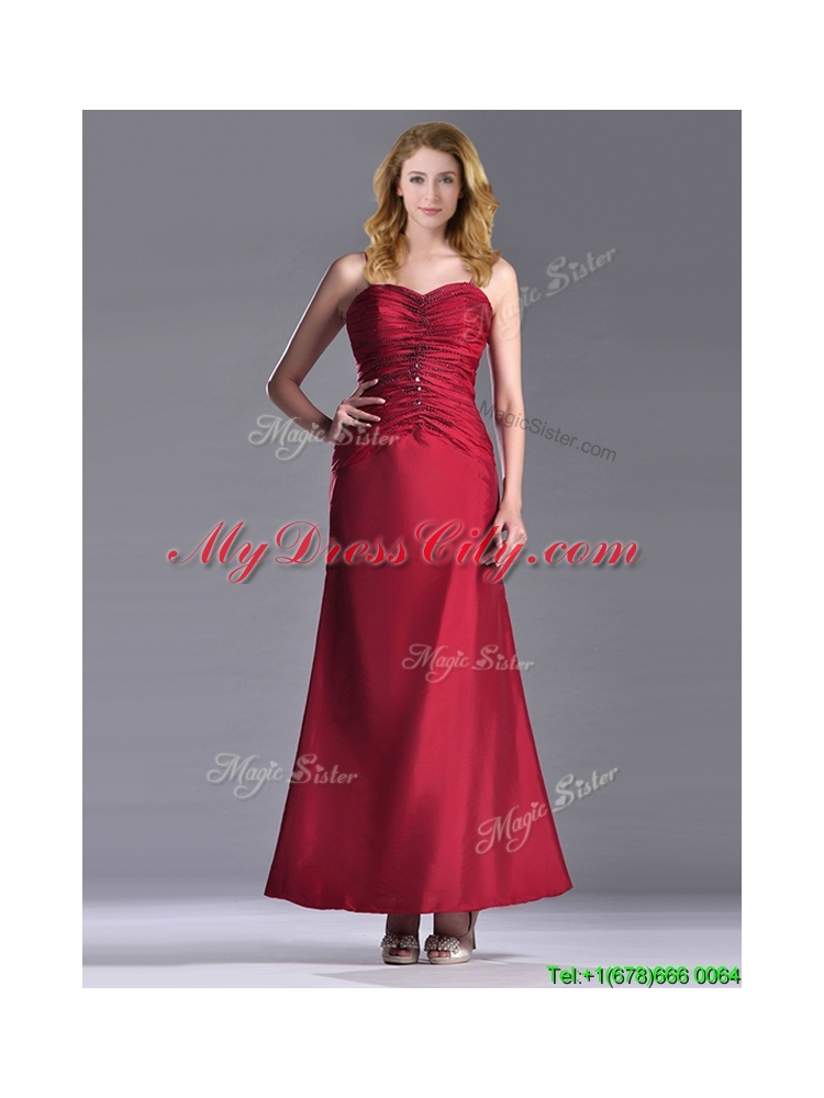 Exclusive Spaghetti Straps Wine Red Vintage MotherDress with Beading and Ruching