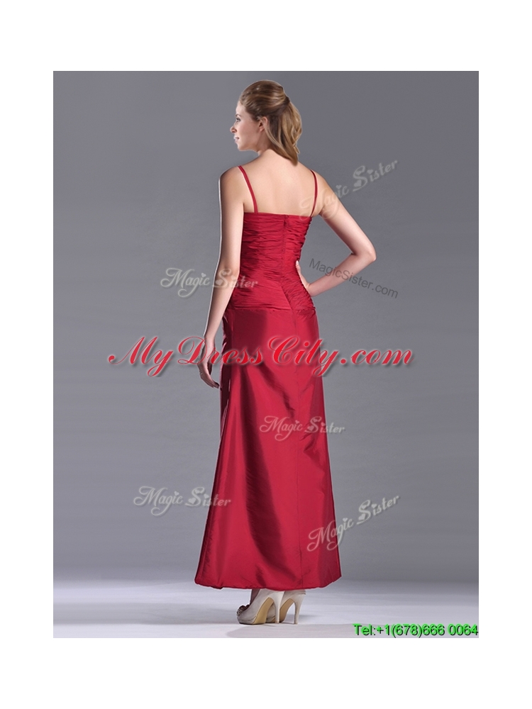 Exclusive Spaghetti Straps Wine Red Vintage MotherDress with Beading and Ruching