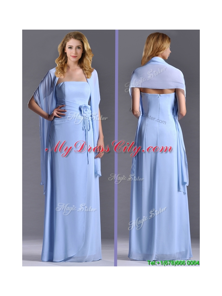 Elegant Empire Light Blue Long Prom Dress with Handcrafted Flowers