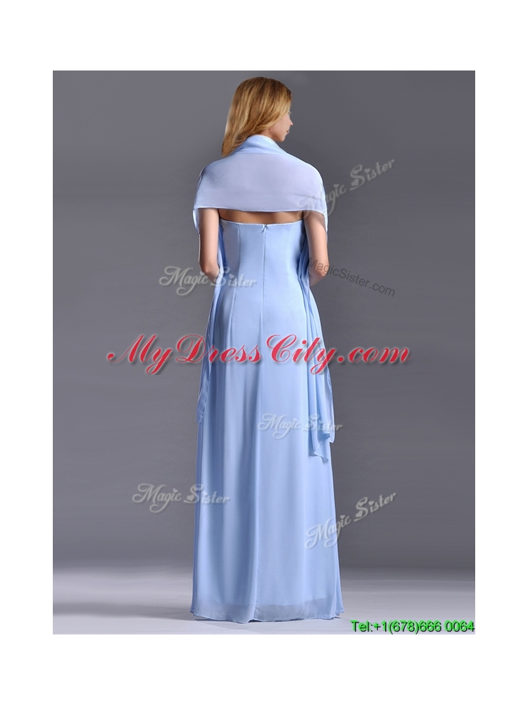 Elegant Empire Light Blue Long Prom Dress with Handcrafted Flowers