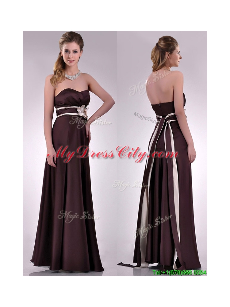 Latest Applique Decorated Waist Brown Mother Dress in Taffeta