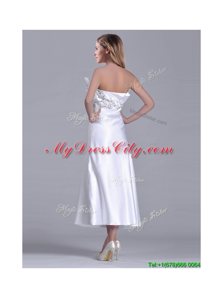 Latest Asymmetrical Side Zipper White Mother Dress in Tea Length