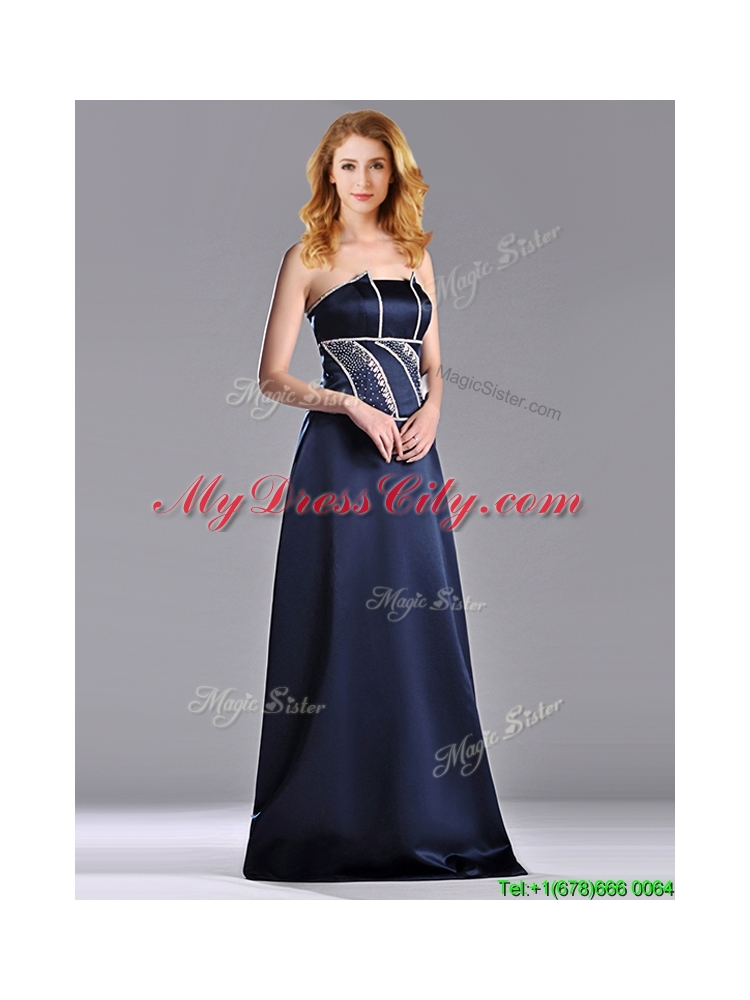 Latest Column Strapless Taffeta Long Mother Dress in Navy Blue