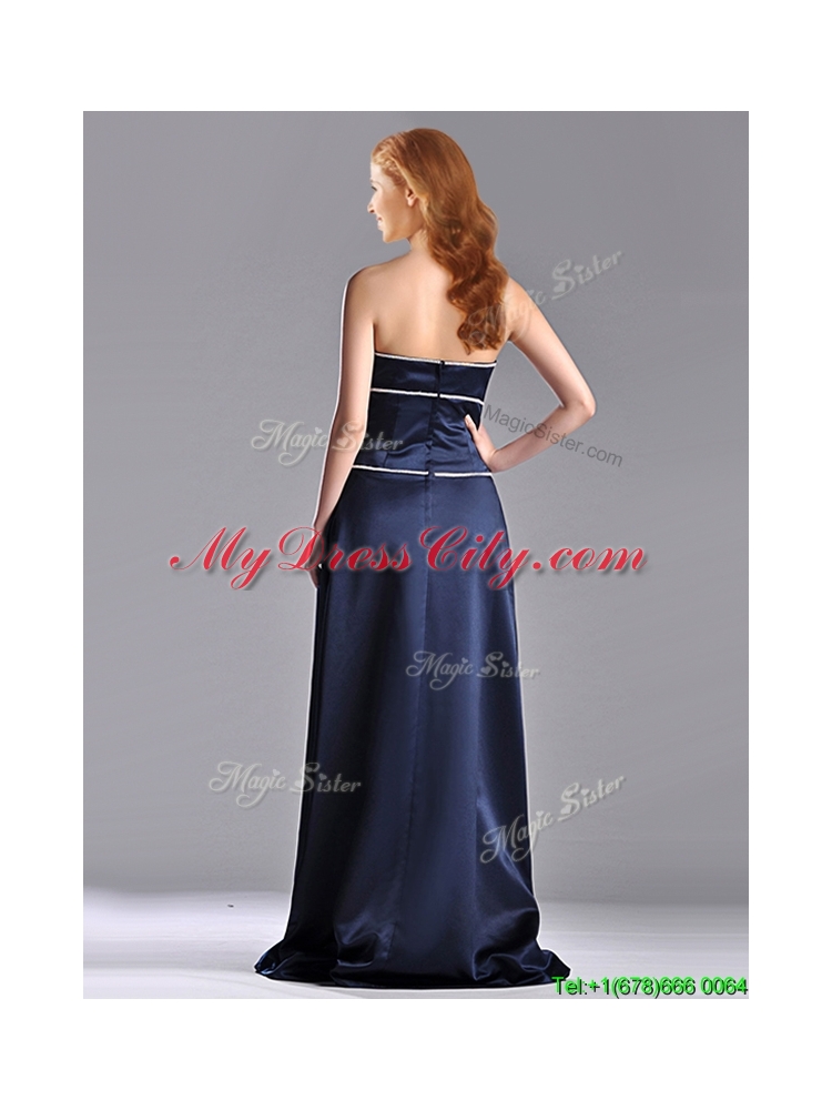 Latest Column Strapless Taffeta Long Mother Dress in Navy Blue