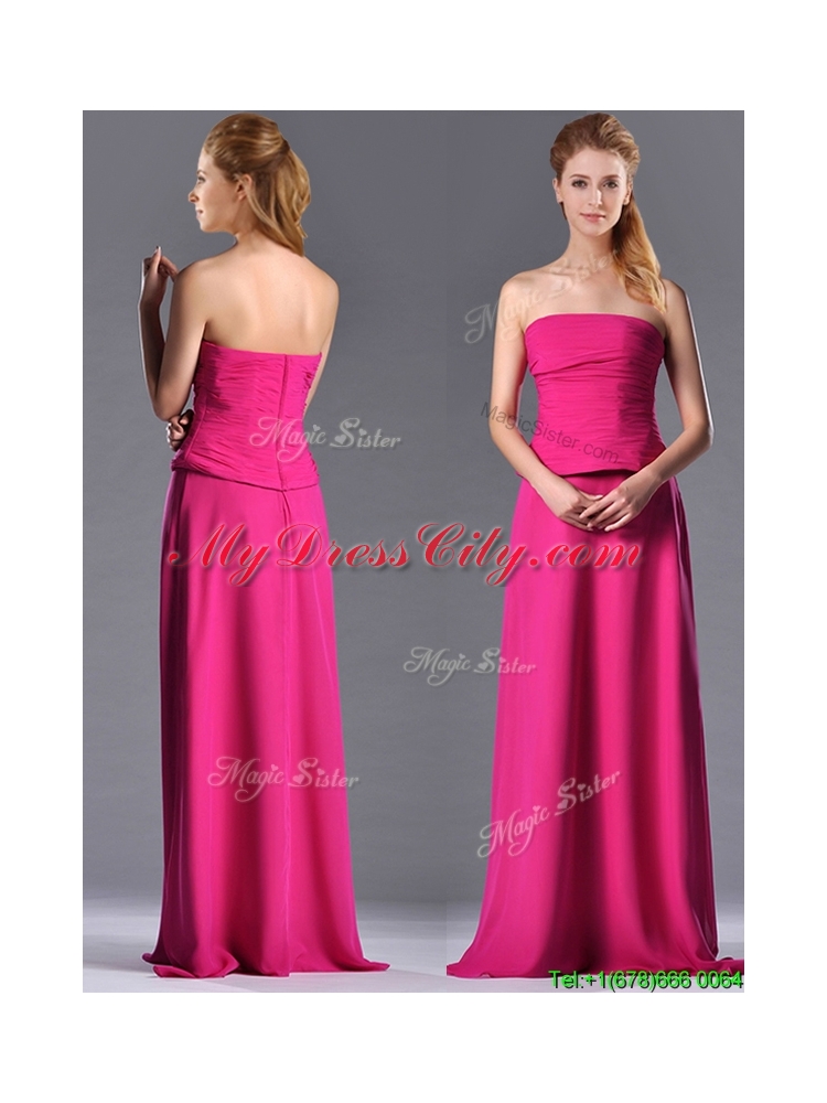 Latest Hot Pink Strapless Long Mother Dress with Zipper Up