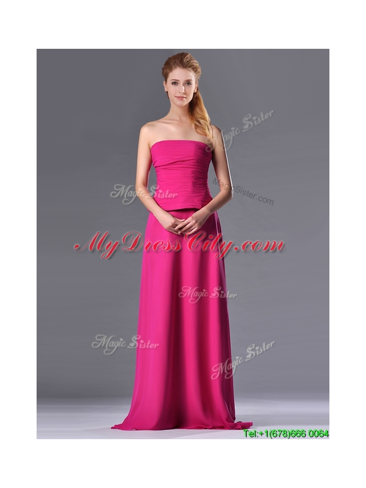 Latest Hot Pink Strapless Long Mother Dress with Zipper Up