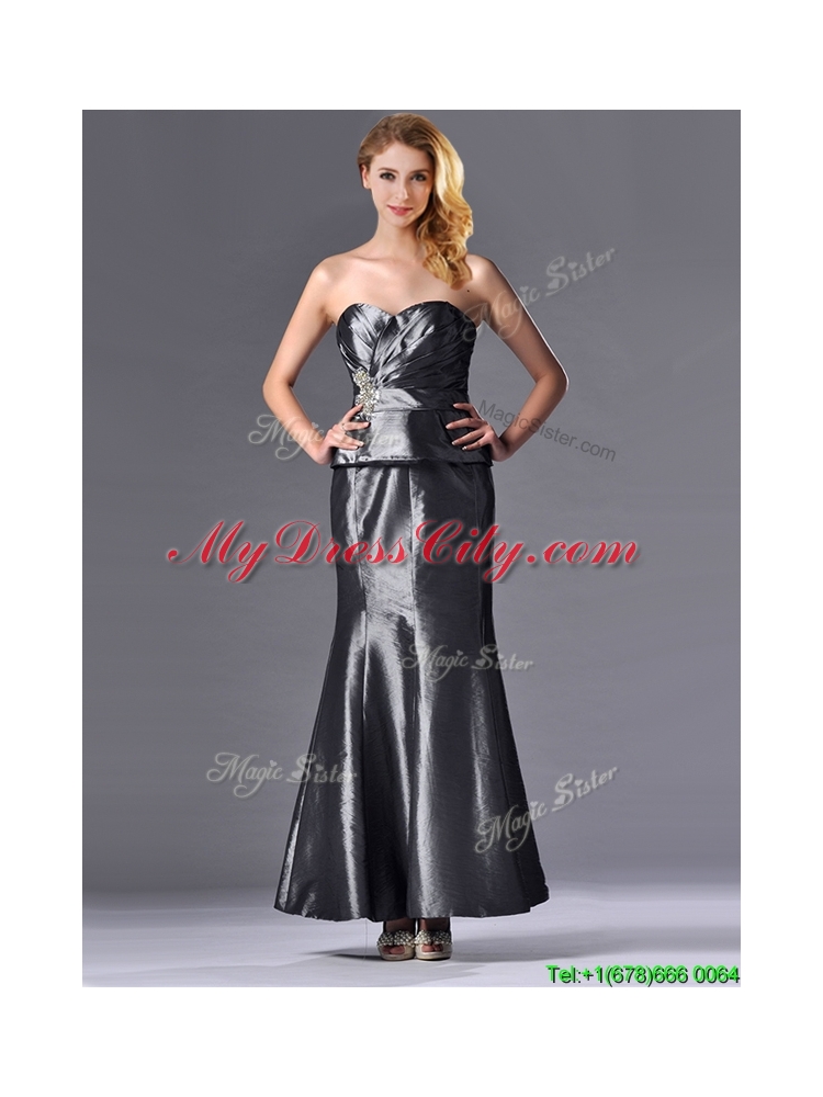 Latest Mermaid Sweetheart Ankle-length Silver Mother Dress with Beading