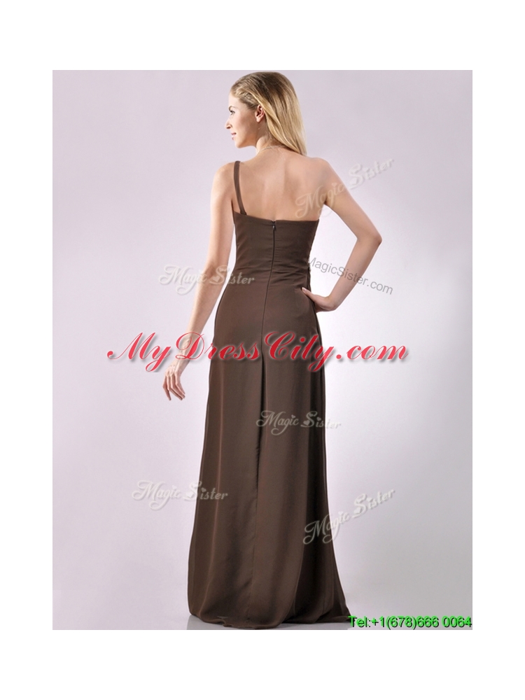 Latest One Shoulder Taffeta Beaded Mother Dress in Brown