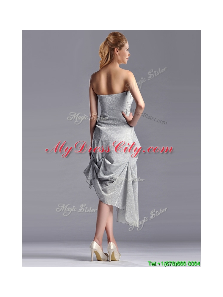 Latest Side Zipper Strapless Silver Mother Dress in Asymmetrical