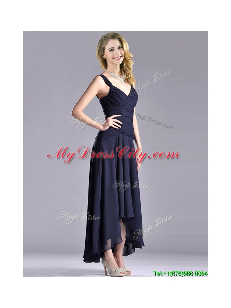 Mother Straps Black Chiffon Mother Dress with High Low