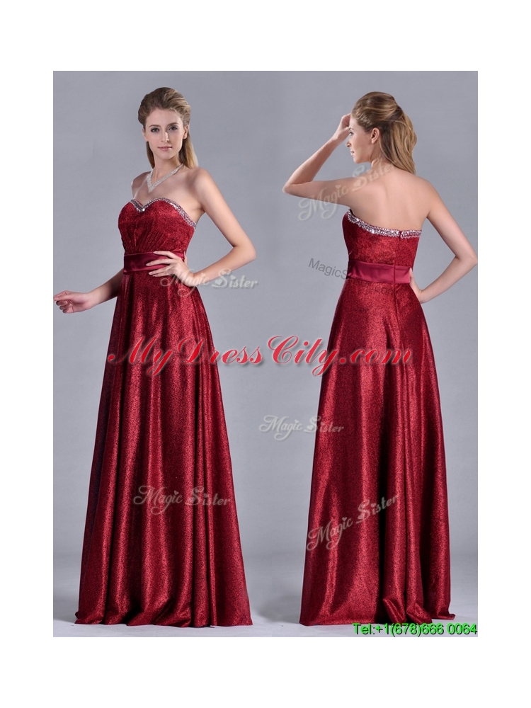 Classical Empire Sweetheart Wine Red Prom Dress with Beaded Top