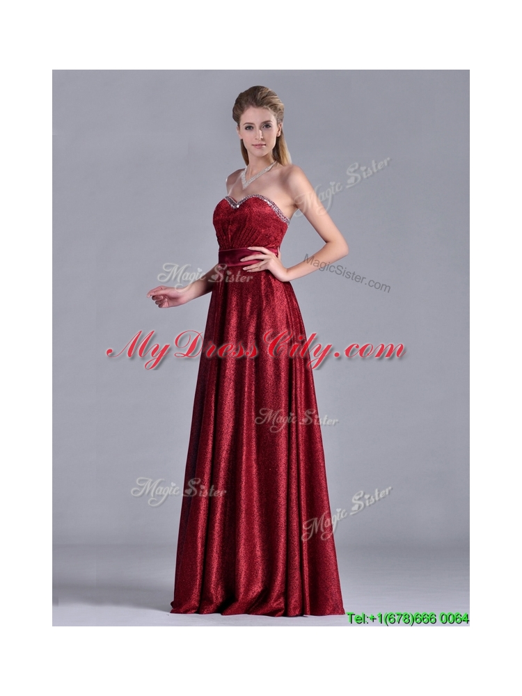 Classical Empire Sweetheart Wine Red Prom Dress with Beaded Top