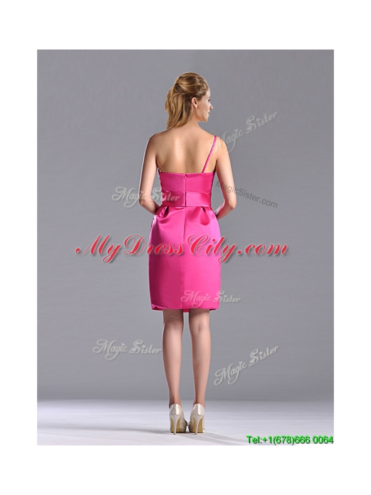 Latest Column One Shoulder Hot Pink Prom Dress with Zipper Up