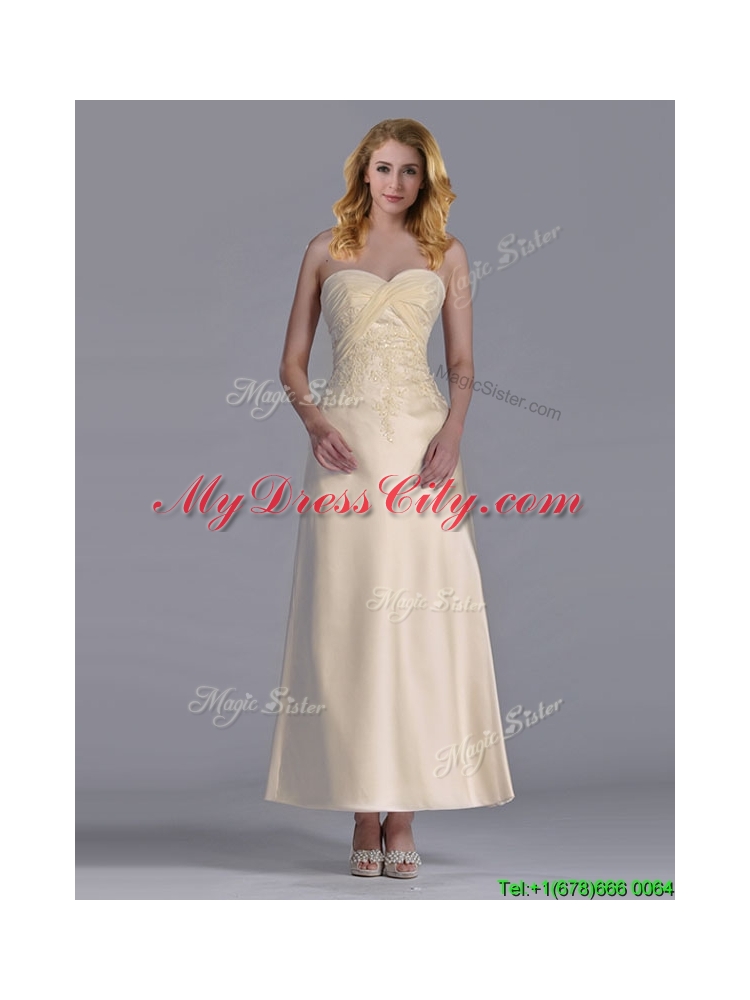 Latest Luxurious Tea Length Applique Decorated Bodice Mother Dress in Off White