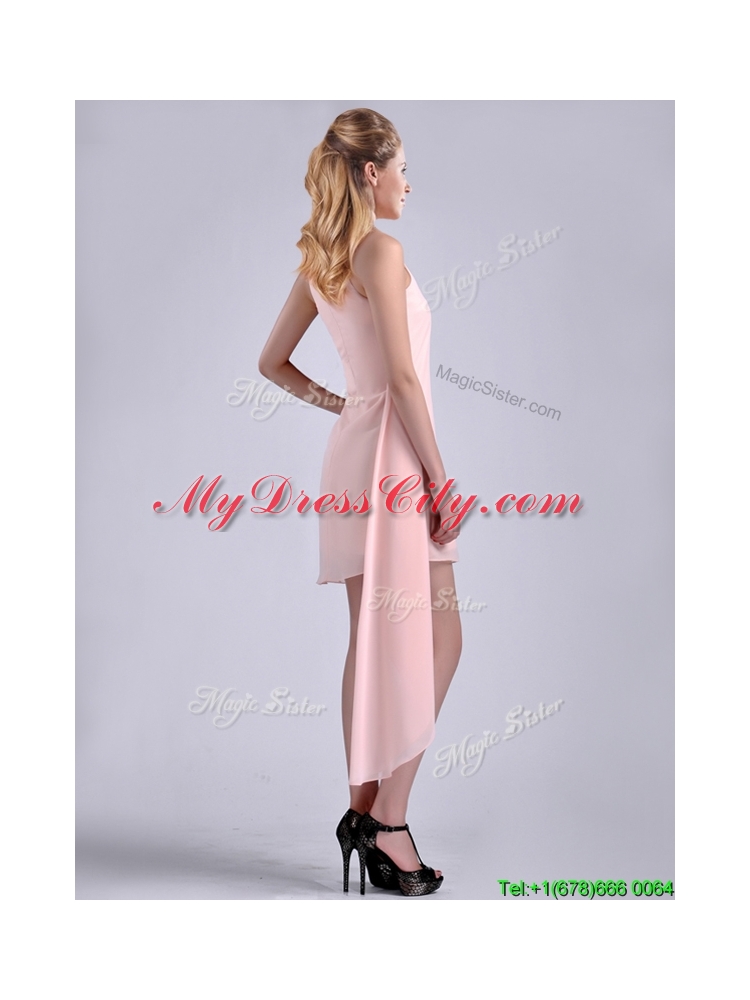 New Style Scoop Empire Chiffon Asymmetrical Prom Dress in Baby Pink