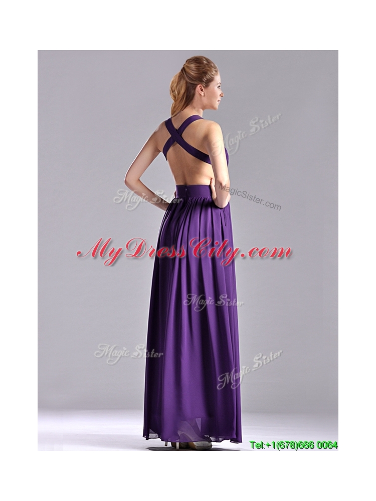 Sexy Purple Criss Cross Prom Dress with Ruched Decorated Bust