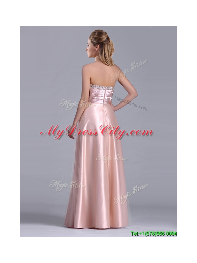 Fashionable Strapless Peach Long Prom Dress with Beaded Bodice