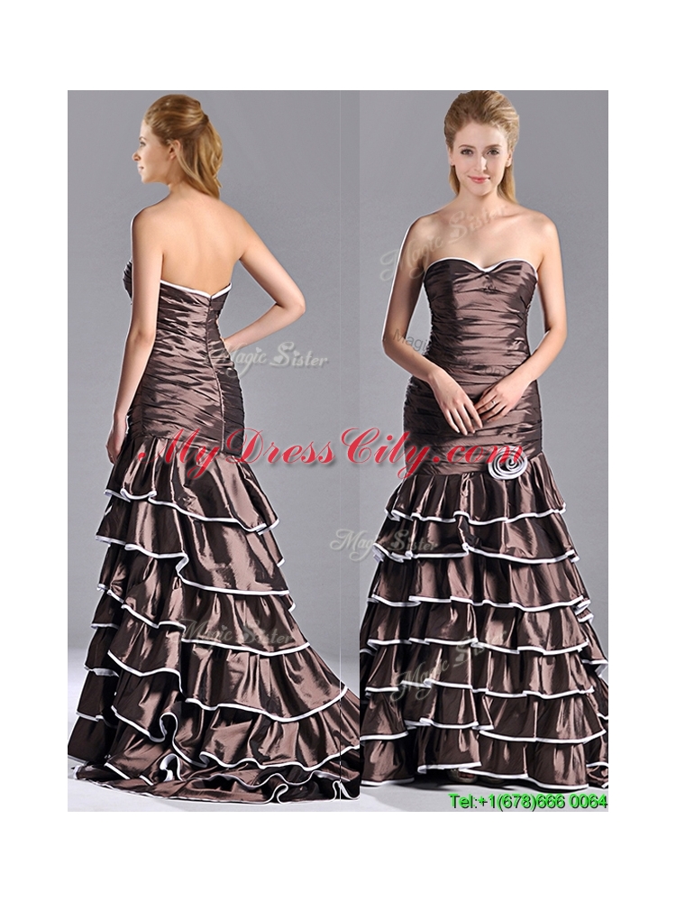 Luxurious Mermaid Ruffled Layers Prom Dress with Brush Train