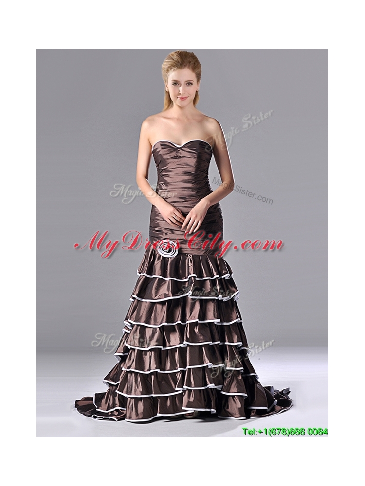 Luxurious Mermaid Ruffled Layers Prom Dress with Brush Train