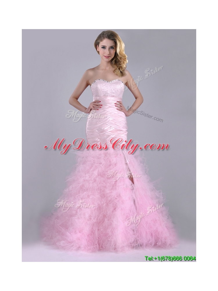 Luxurious Ruffled Taffeta and Tulle Prom Dress with Beading and Sequins