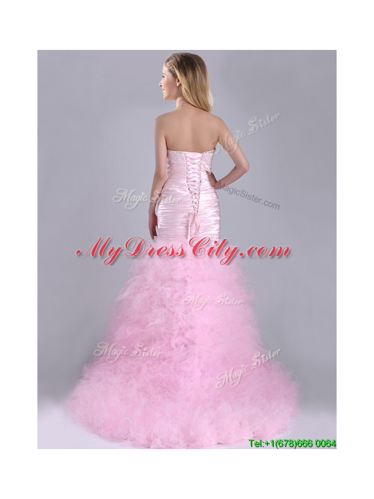 Luxurious Ruffled Taffeta and Tulle Prom Dress with Beading and Sequins