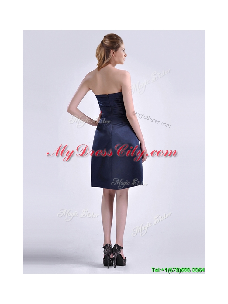 Luxurious Strapless Zipper Up Ruched Prom Dress in Navy Blue