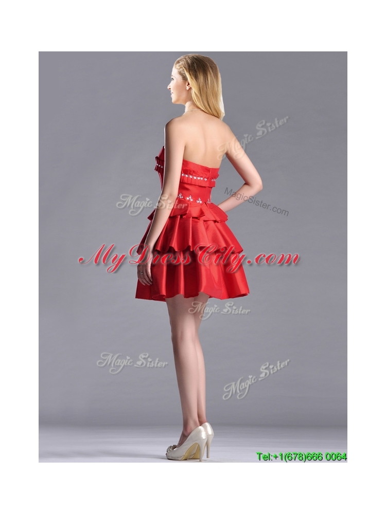 New Arrivals Red Strapless Prom Dress with Ruffled Layers and Beading