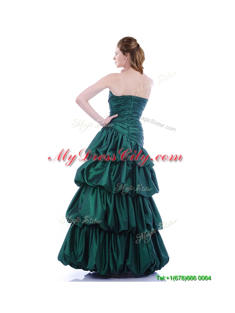 Popular A Line Ruched and Bubble Prom Dress in Hunter Green