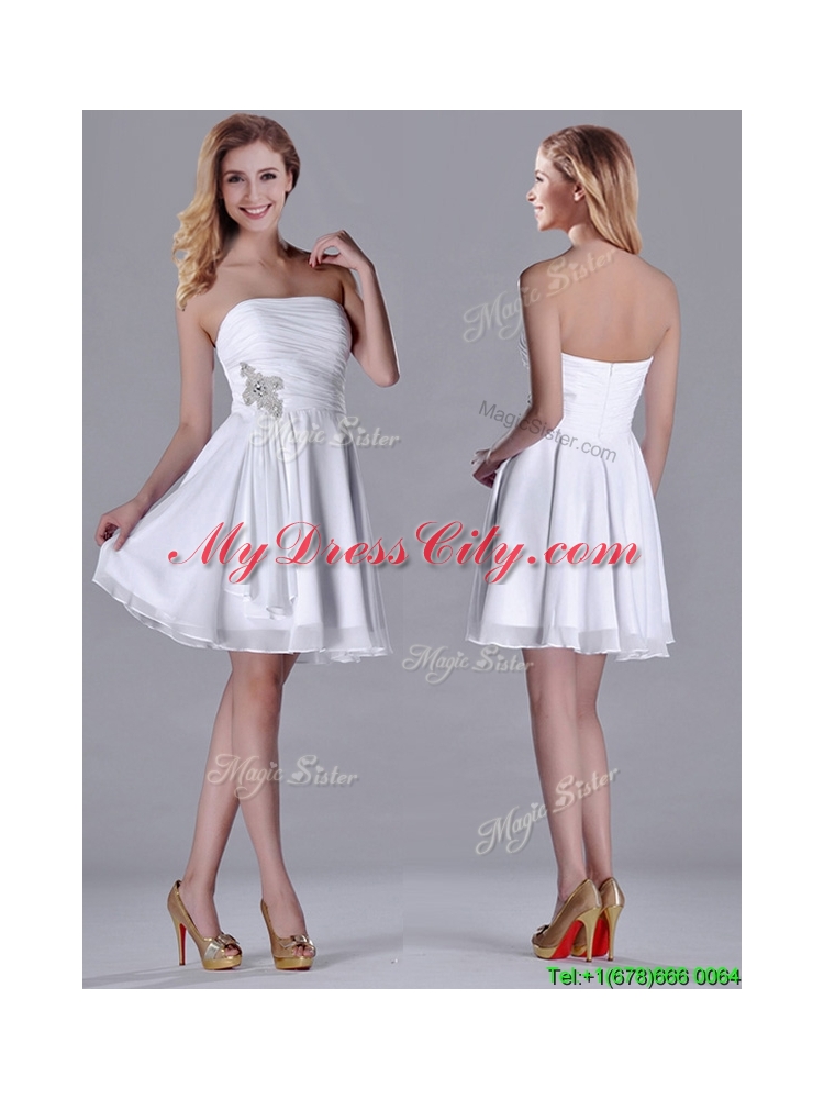 2016 Elegant Empire Strapless Beaded White Prom Dress in Chiffon