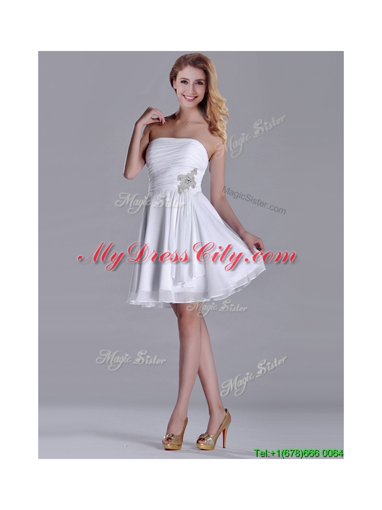 2016 Elegant Empire Strapless Beaded White Prom Dress in Chiffon