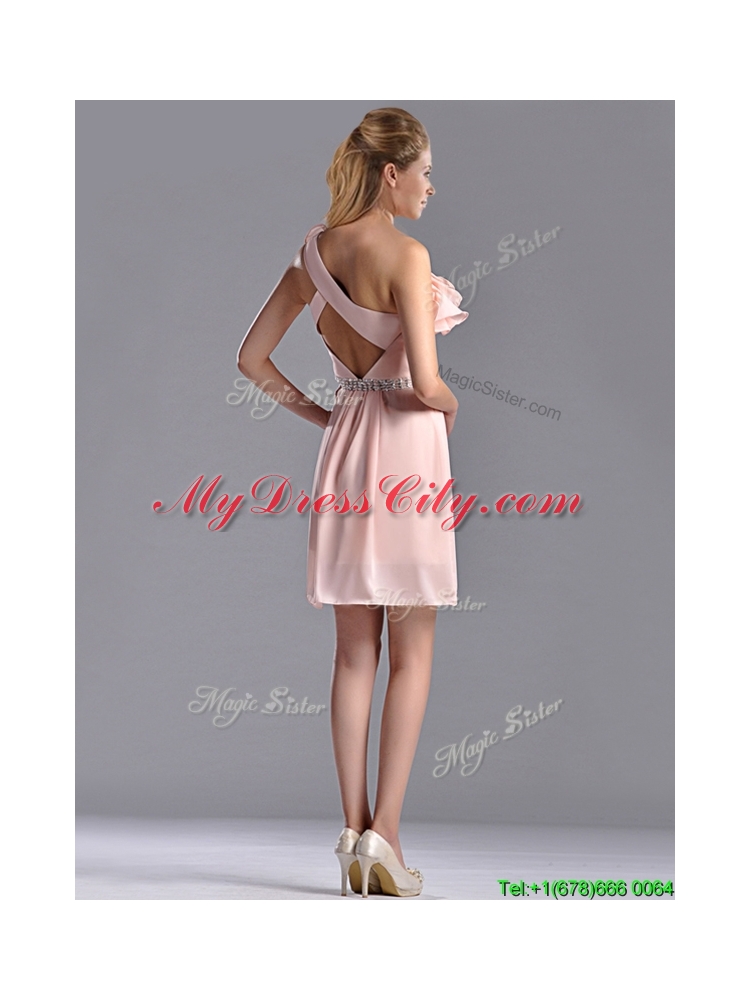 Latest Beaded and Ruffled Pink Bridesmaid Dress with Criss Cross